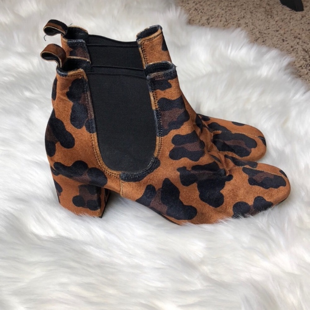 Anthropologie Crosswalk Suede Leopard Print Bootie